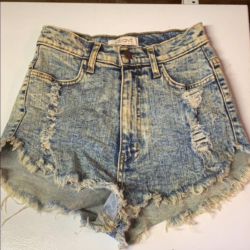 Acid wash cut off high waisted cheeky shorts